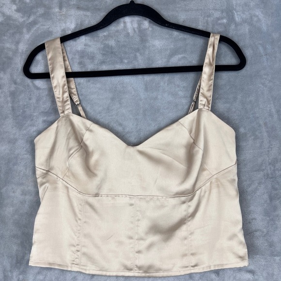 Abercrombie Fitch Y2K Satin Smocked Cami Top Champagne Gold Sweetheart Neckline - Picture 10 of 10